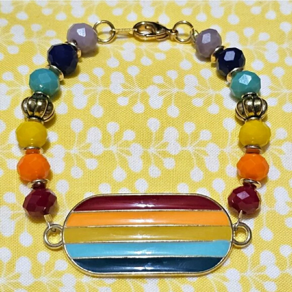 Multicolor Enamel Stripe Beaded Bracelet - Women Jewelry NWT!